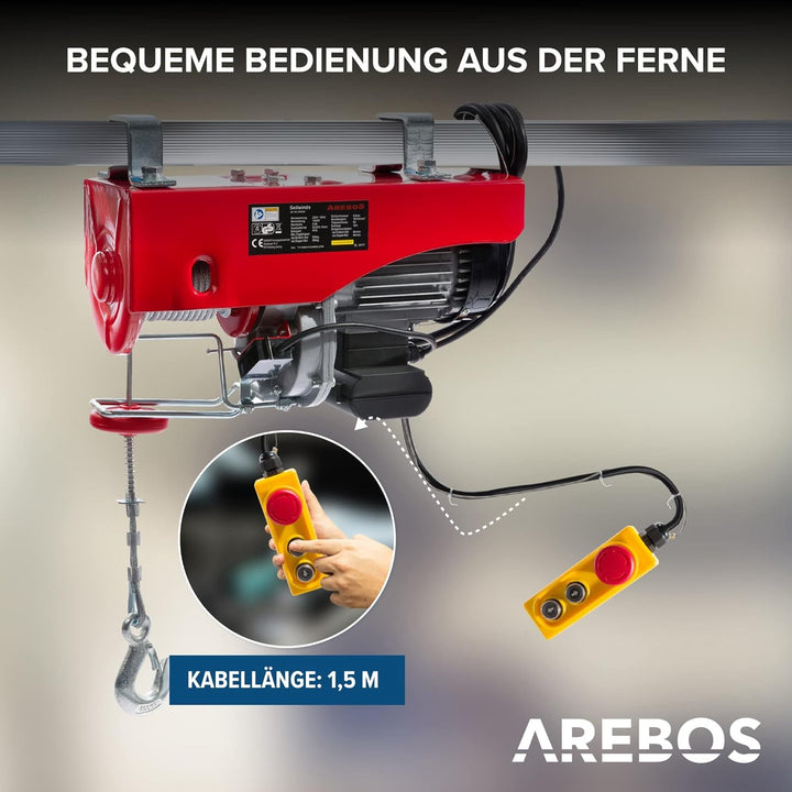 Arebos Elektrische Seilwinde | Seilzug | Seilhebezug | Motorwinde | Flaschenzug | Hebezug| Elektrisc
