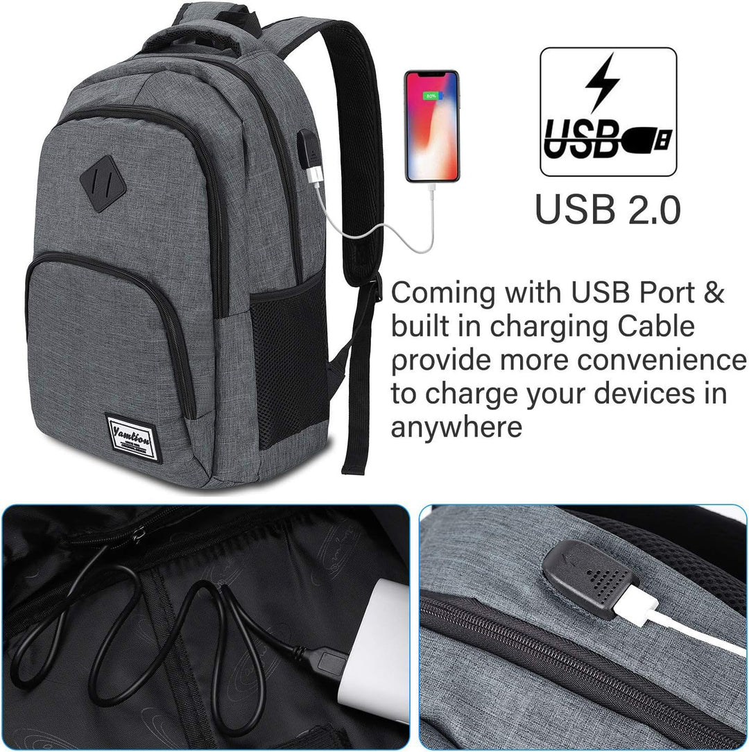 YAMTION Laptop Rucksack,Rucksack Herren mit USB-Ladeanschluss Schulrucksack Jungen Teenager mit 15,6