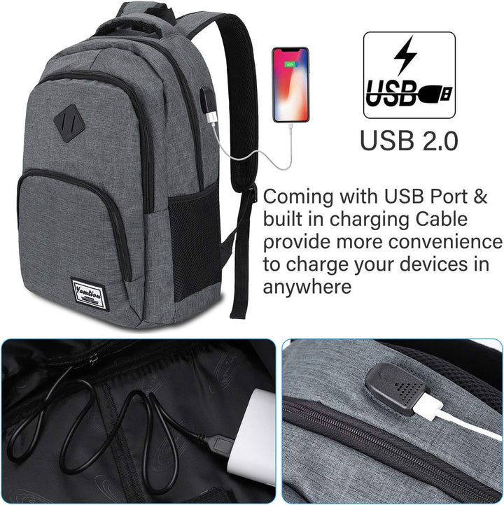 YAMTION Laptop Rucksack,Rucksack Herren mit USB-Ladeanschluss Schulrucksack Jungen Teenager mit 15,6