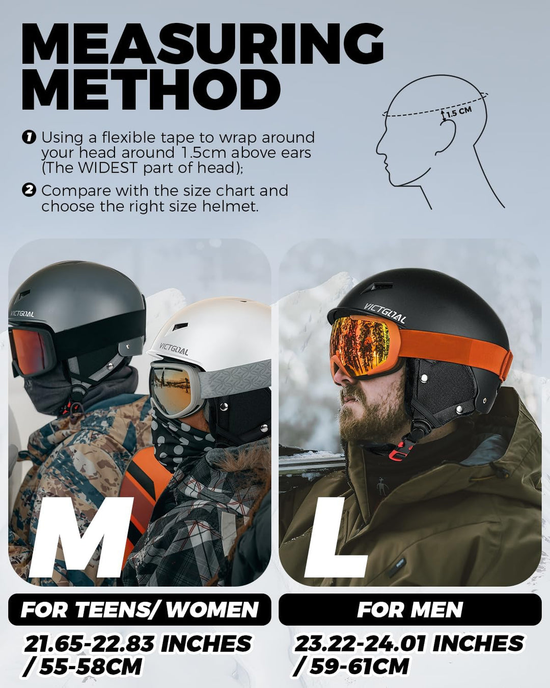 Victgoal Skihelm Herren Damen mit Warme Flusen-Ohrpolster, Gute Belüftung Sicherheits Snowboard Helm