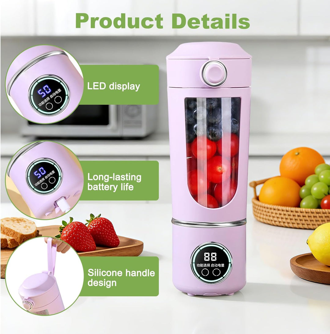 Tragbarer Mixer Smoothie Maker, 700 ml Kleiner Entsafter, Typ-C Wiederaufladbar, mit 12 Rostfreien K