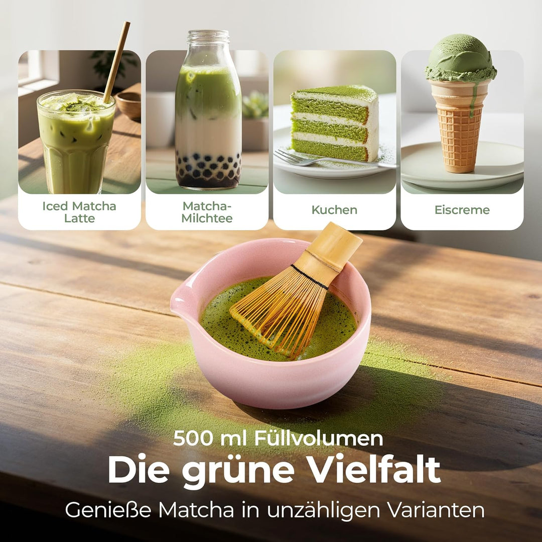 comforder Matcha Set mit Besen – Komplett mit Matchaschale mit Ausgiesser, Chasen, Halter, Löffel un