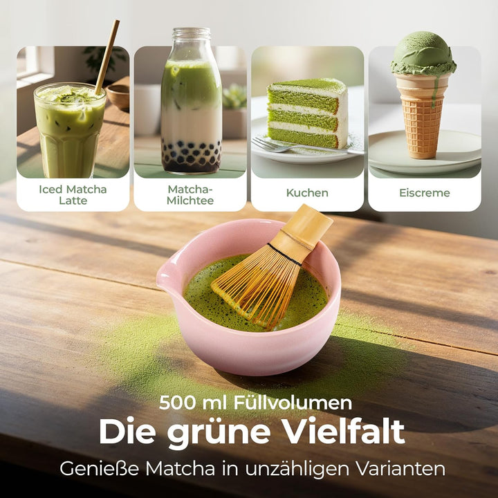 comforder Matcha Set mit Besen – Komplett mit Matchaschale mit Ausgiesser, Chasen, Halter, Löffel un