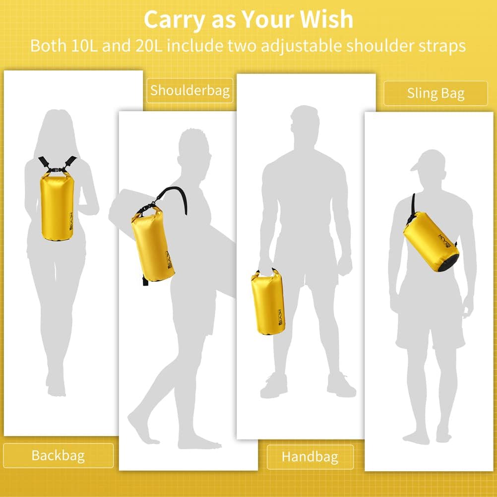 Wasserdichte Tasche mit verstellbarem Schulterriemen, Inhalt 20 l, 3-in-1 Mehrzweckbeutel mit Aufbew