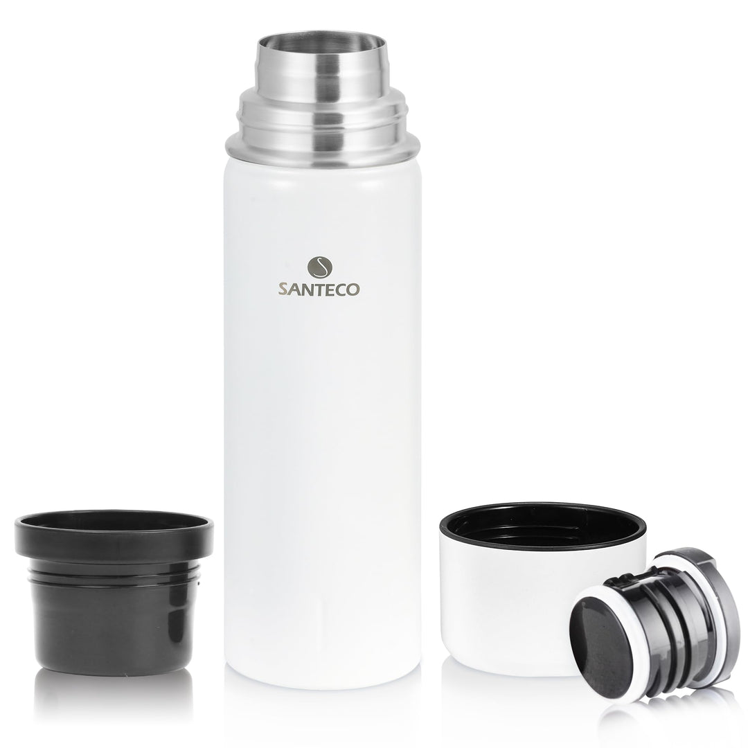 SANTECO Thermoskanne Thermosflasche Edelstahl 1l, 500ml, Auslaufsicher Isolierflasche mit Trinkbeche