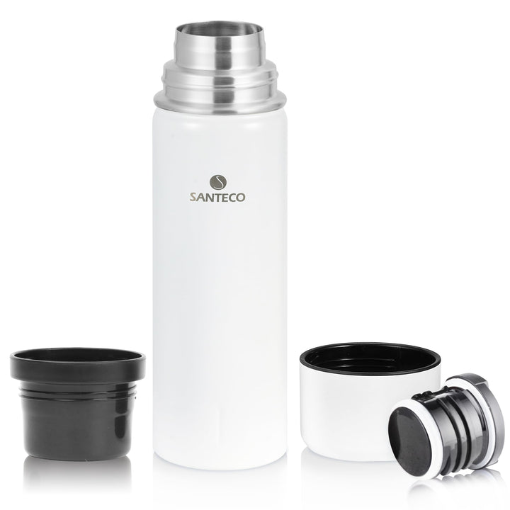 SANTECO Thermoskanne Thermosflasche Edelstahl 1l, 500ml, Auslaufsicher Isolierflasche mit Trinkbeche
