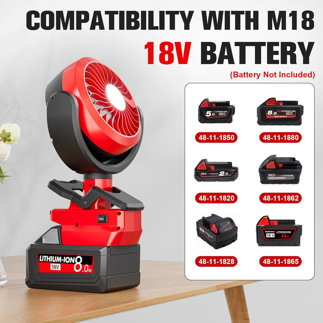 M18 Akku Clip-Ventilator für Milwaukee 18V Kabelloser Lüfter Ventilator 180°C schwenkbarer Kopf und