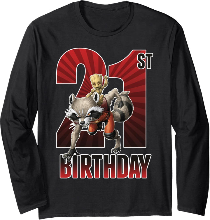 Marvel Guardians Of The Galaxy Rocket & Groot 21st Birthday Langarmshirt