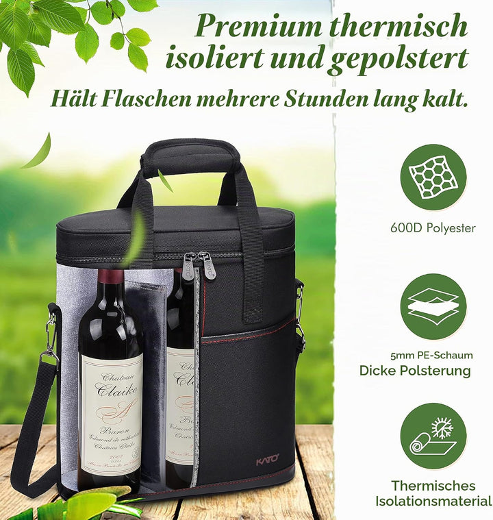 Kato Tirrinia Kühltasche Klein- Flaschenträger für Wein &amp; Bier, gepolsterte weinkühltasche mit isoli