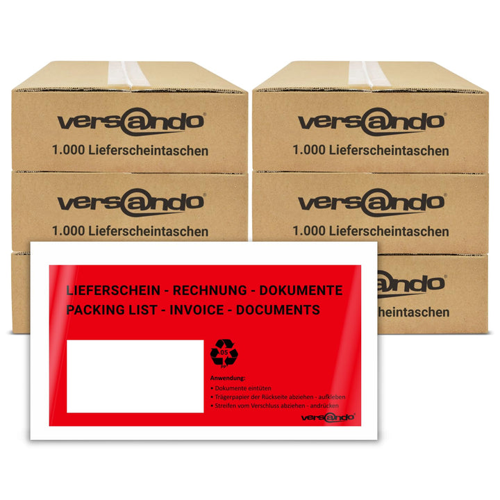 versando 6000 Lieferscheintaschen DIN lang selbstklebend Dokumententaschen Begleitpapiertaschen rot/
