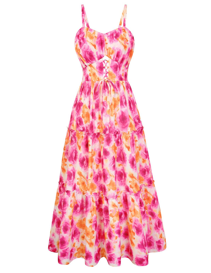 GRACE KARIN Damen Sommerkleid A-Linie Blumenkleid Casual Strandkleid Trägerkleid Midi Boho Kleid Fre