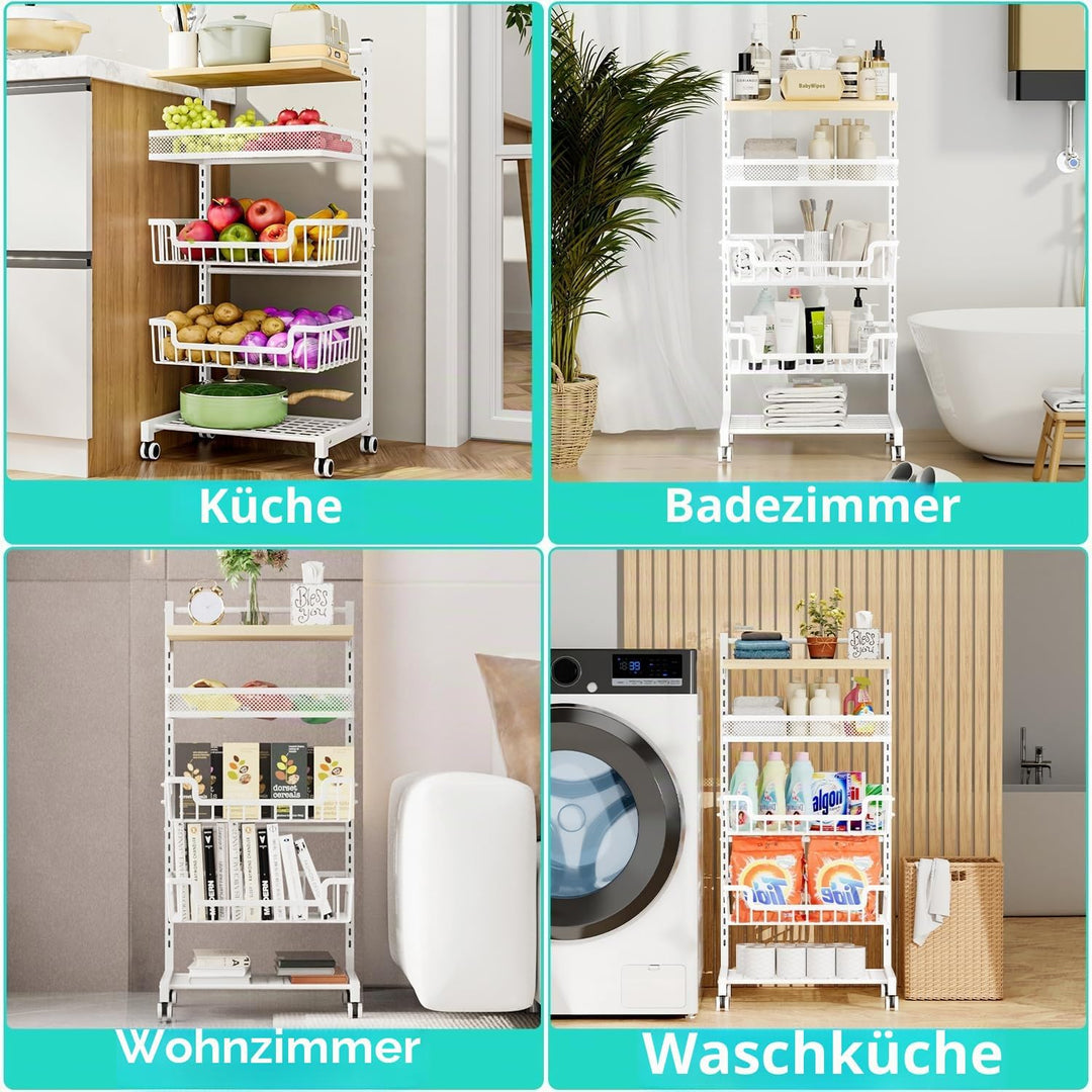 HapiRm Gemüsewagen Obstregal Küche Gemüseregal - 5 Etagen Verstellbar Obstkorb Küchenwagen, Grosse K