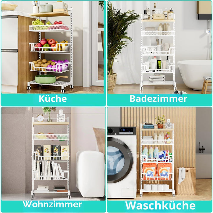HapiRm Gemüsewagen Obstregal Küche Gemüseregal - 5 Etagen Verstellbar Obstkorb Küchenwagen, Grosse K