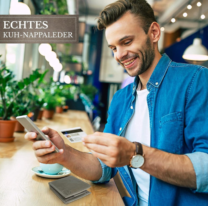 Fa.Volmer ® Leder Geldbörse Herren mit RFID-Schutz - extra-stabile Doppelnaht - 6 Fächer für Kreditk