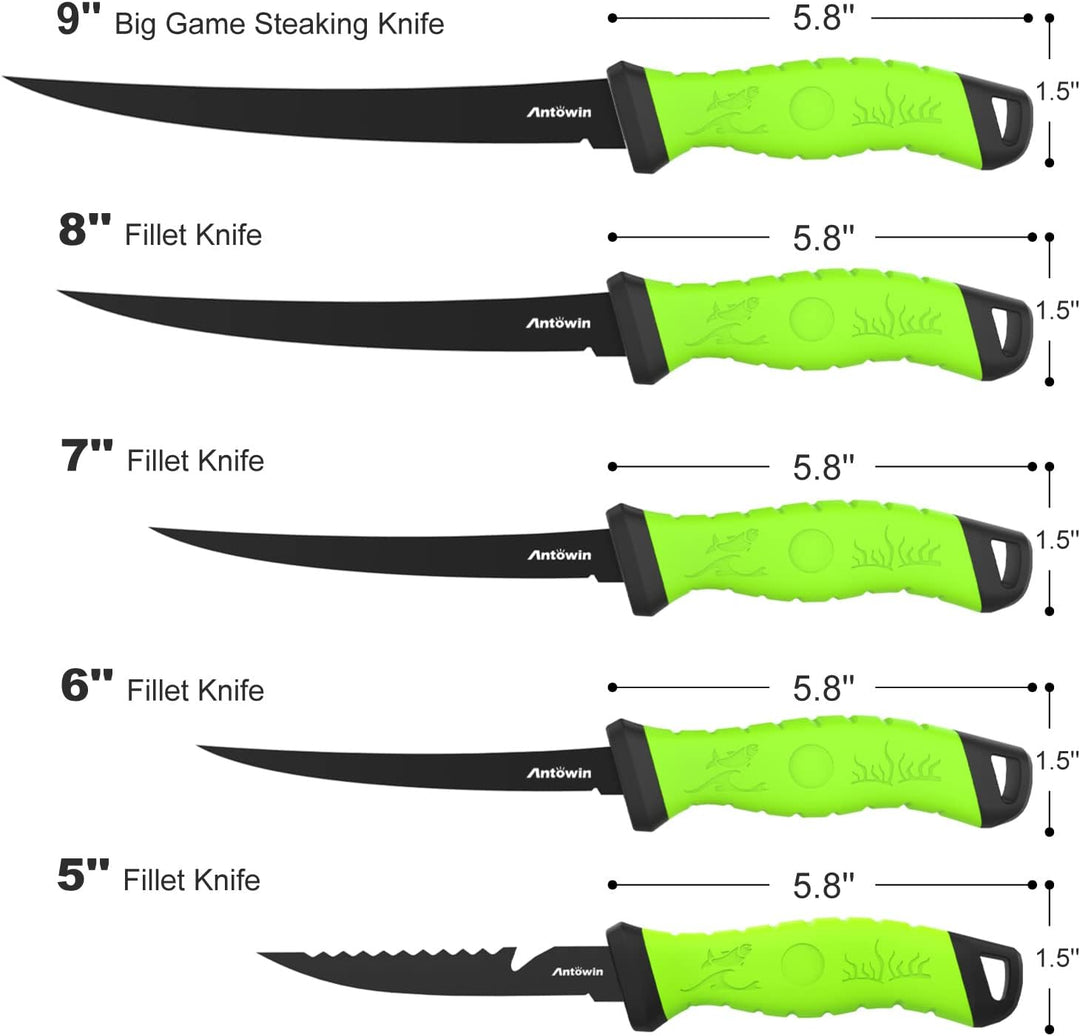 ANTOWIN 22,8 cm Fishing Edelstahl Filetiermesser Set mit Messer-Schärfer, Ergonomischer ABS Griff, B