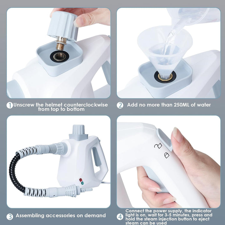 Dampfreiniger Hand, Elektrischer Dampfreiniger Handgerät mit 10 Zubehör, 3,2 Bar & 1000W Dampfreinig