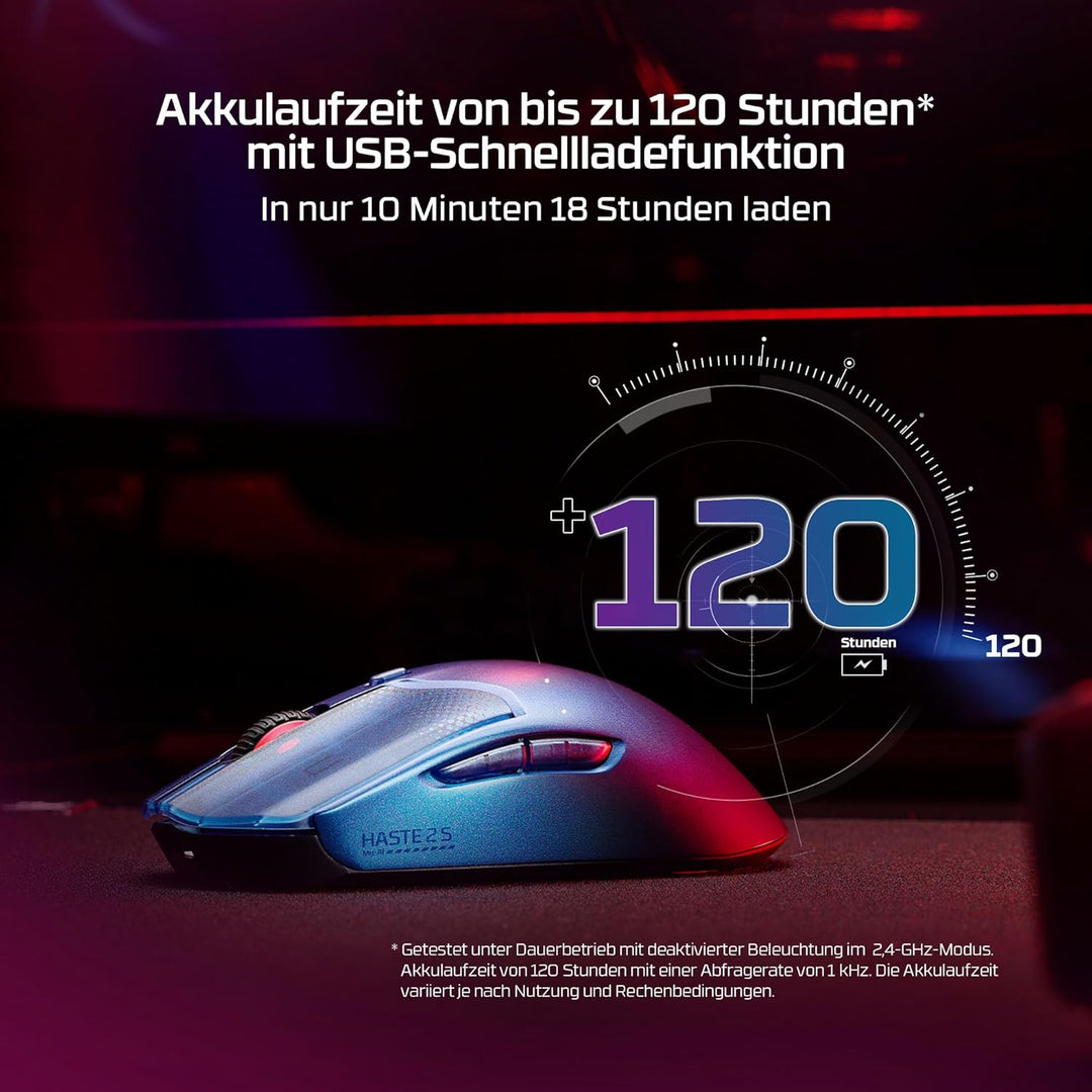 HyperX Pulsefire Haste 2 S Kabellose Gaming-Maus, Magnesiumgehäuse, Ultra-leicht, 64 g, Akku 120 h,