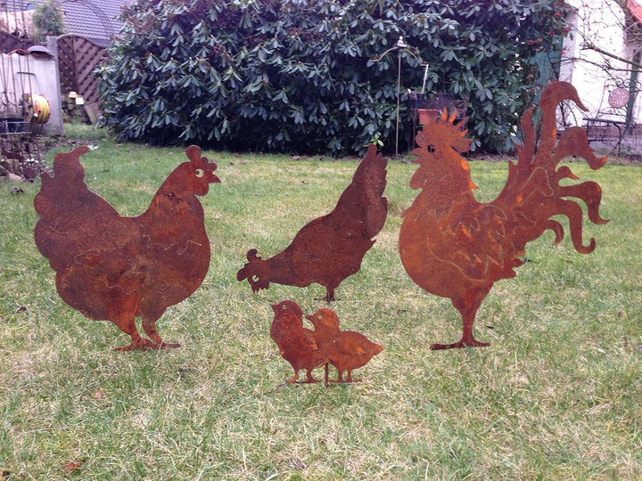 Crispe Gartenstecker Dekoration Edelrost - Huhn - Metall rostige Dekofigur - Höhe 40 cm, Huhn