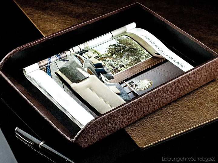 DELMON VARONE - Briefablage DIN A4 aus Premium Leder Soft Grain braun - Schreibtisch Organizer als A