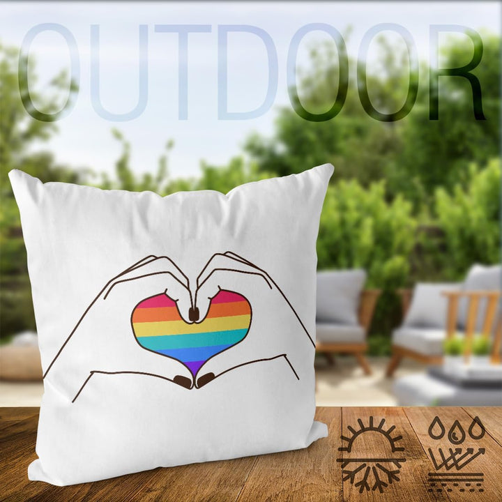 VOID Regenbogen Hände Herz Kissenbezug Kissenhülle Polyester wasserfest Outdoor Indoor, Kissen Gröss