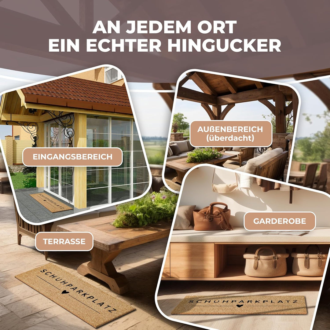 ElbFuchs® Schuhparkplatz Kokos Fussmatte 100x35cm | Rutsch- und wetterfeste Schuhmatte Abtropfmatte