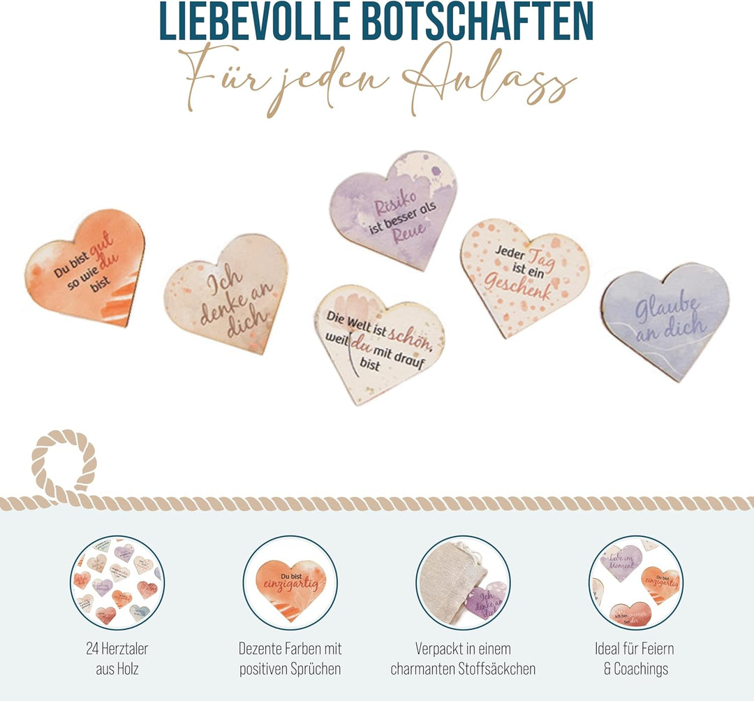 Logbuch-Verlag 24 Glücksbringer Herzen mit positiven Sprüchen zur Motivation Liebe Geburtstag für Ki