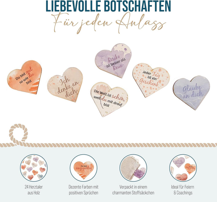 Logbuch-Verlag 24 Glücksbringer Herzen mit positiven Sprüchen zur Motivation Liebe Geburtstag für Ki