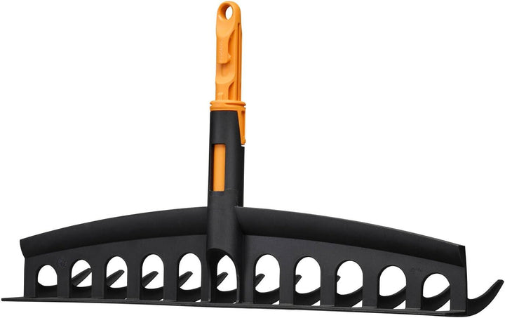 Fiskars OneClick Universalrechen, Rechen-Aufsatz für Gras und Laub, Müheloses Wechseln mit nur einem