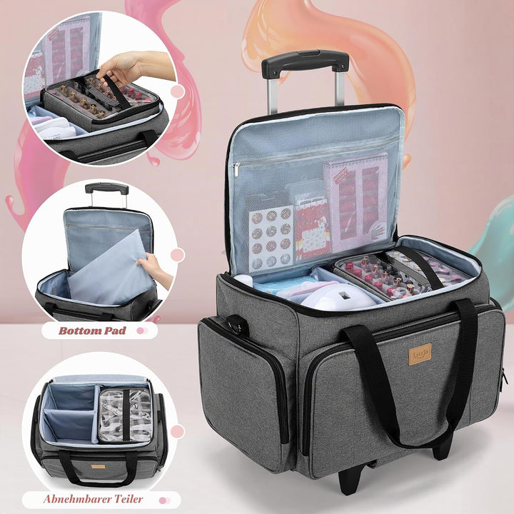 Luxja Kosmetik Trolley für 90 Flaschen Nagellack, Nagellack Koffer mit Rollen für Zubehör, Kosmetikk