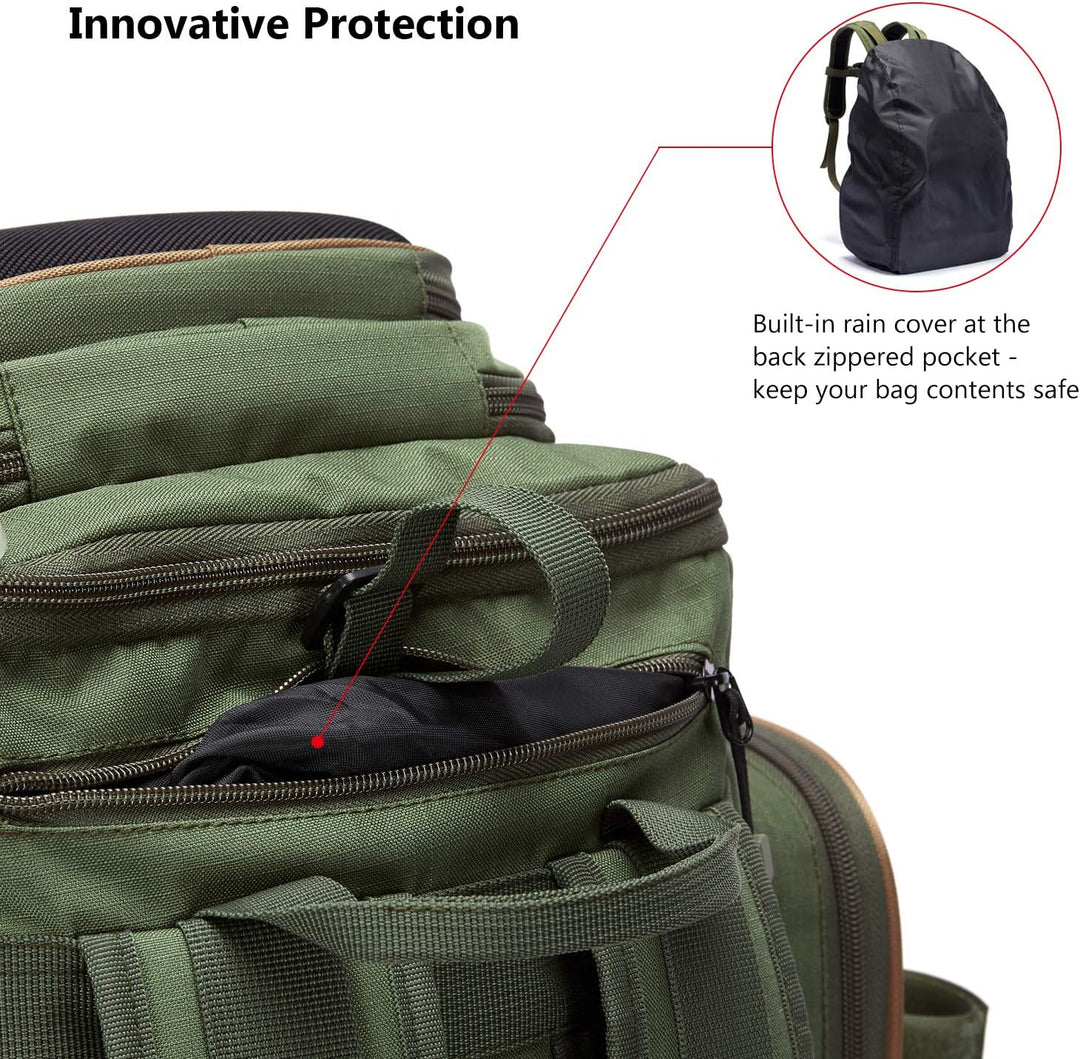 BASSDASH Fishing Tackle Backpack Water Resistant Lightweight Tactical Bag Soft Tackle Box with Rod H