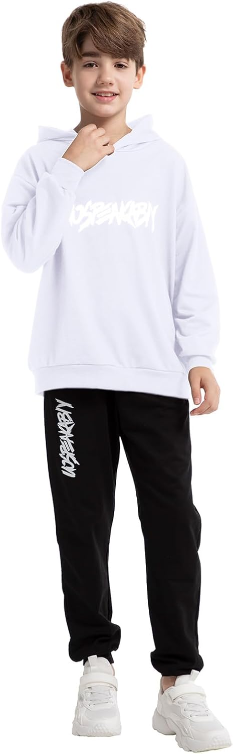 amropi Jungen Hoodie Trainingsanzug Sweatshirt Top und Hose Kleidungsset 2-15 Jahre 11-12 Jahre Weis