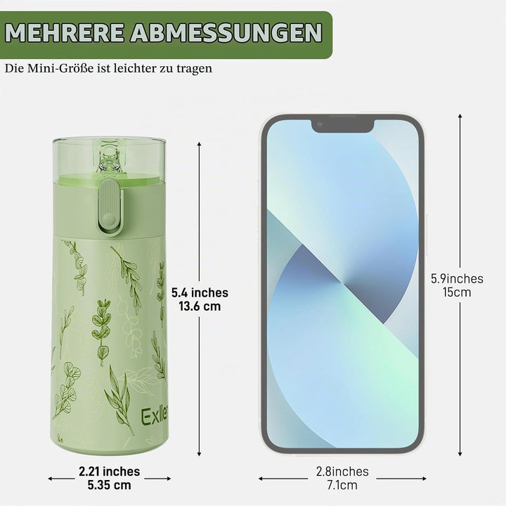 Exllena Trinkflasche Klein 150ml mit Strohhalm aus Edelstahl, Einhand-Bedienung, 100% Auslaufsicher,