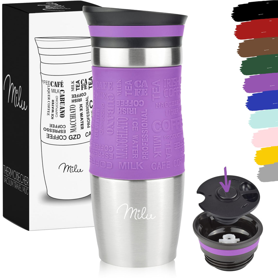 Milu Thermobecher 370ml 450ml Isolierbecher Kaffeebecher to go - 100% Auslaufsicher - Trinkbecher au