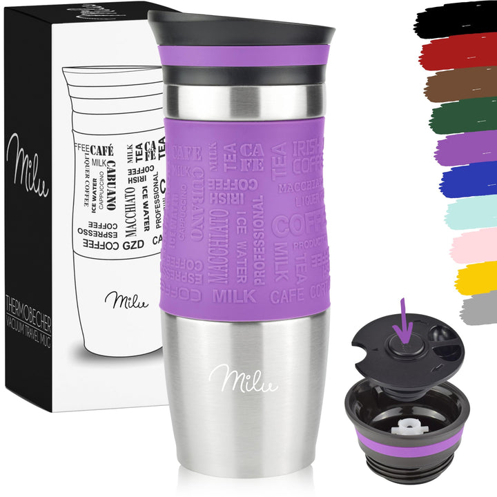 Milu Thermobecher 370ml 450ml Isolierbecher Kaffeebecher to go - 100% Auslaufsicher - Trinkbecher au