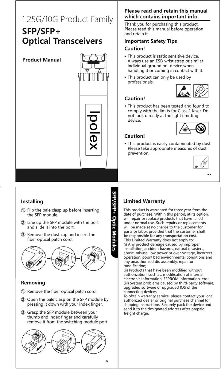 ipolex 10 PCS 10G SFP+ LR Singlemode LC Transceiver, 10GBase-LR Mini GBIC Modul Kompatibel mit Cisco