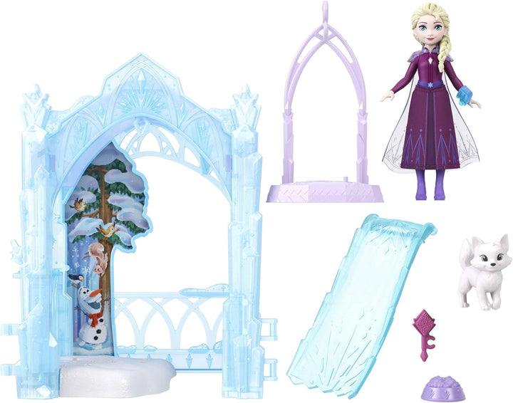 Mattel Disney Die Eiskönigin kleine ELSA-Puppe und winterliches Tierspielset mit Fuchs- und Vogelfig