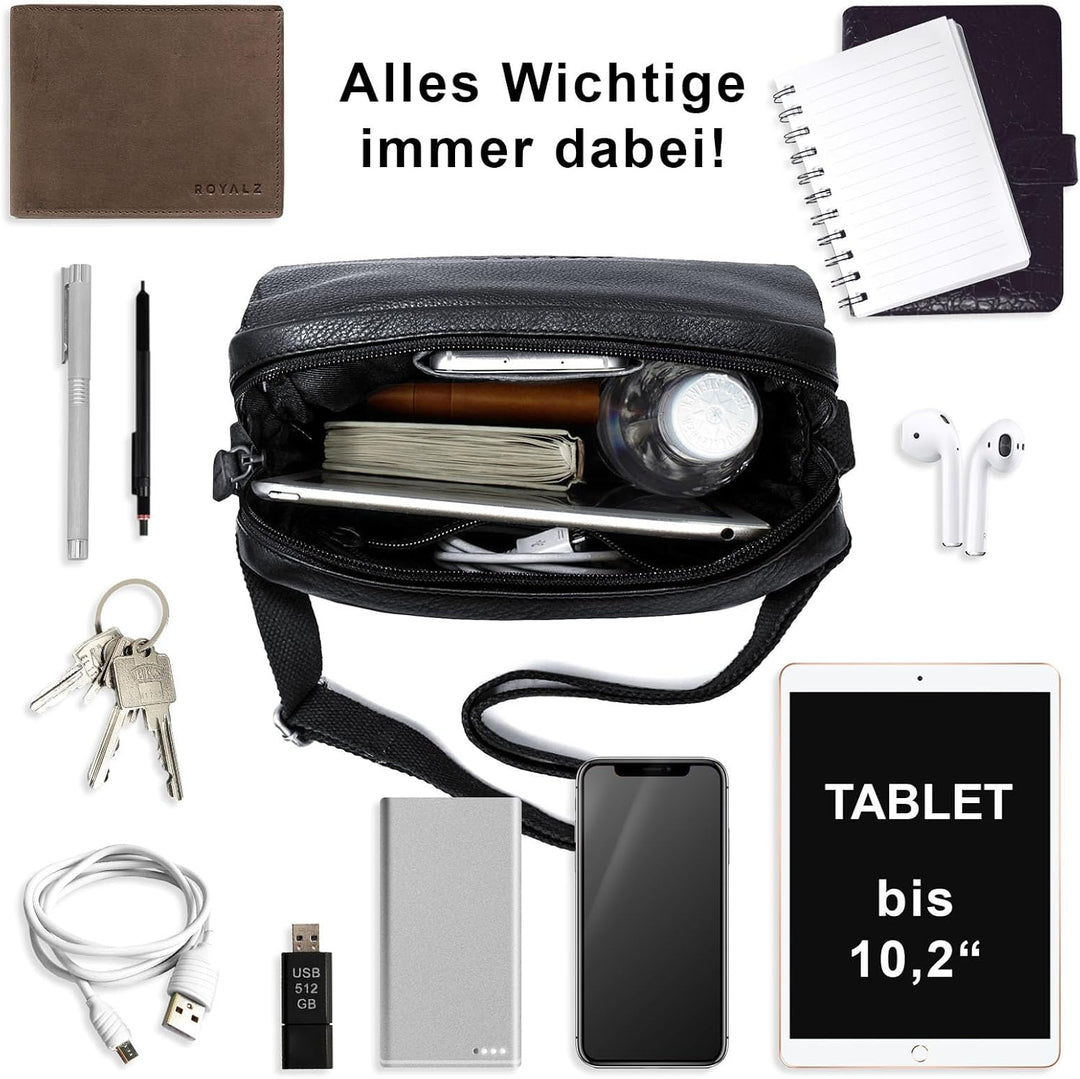 ROYALZ 'Idaho' Vintage Leder Umhängetasche Klein Herren Kompaktes Design Männer Ledertasche Mini Mes