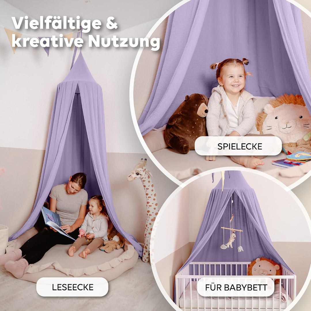 lilimaus Baldachin Kinderzimmer [in 12 Farben] - Betthimmel aus 100% Baumwolle Musselin Handmade für