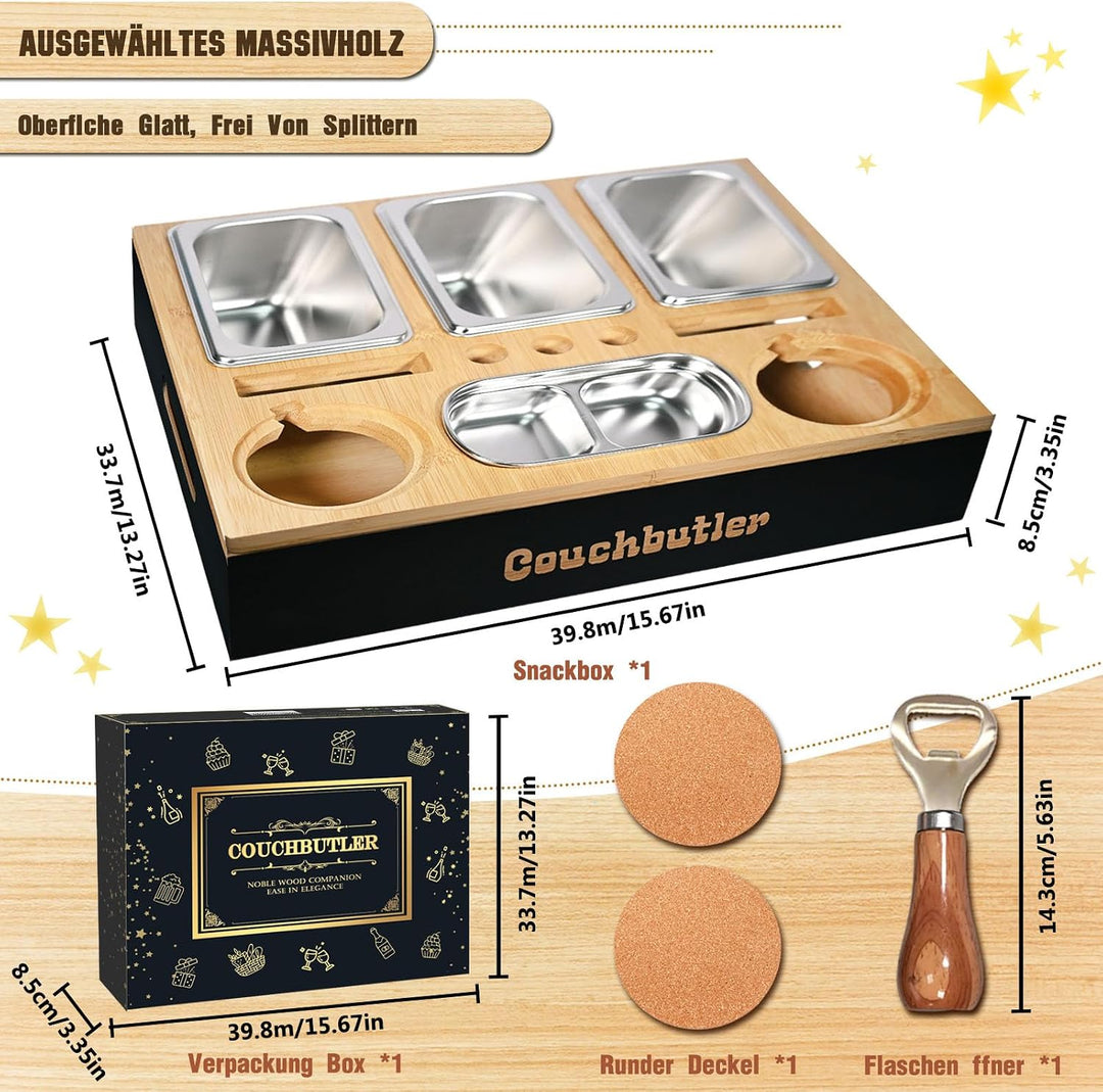 Couchbar Snackbox, Couch Bar Snackbar mit Geschenkbox, Sofa Tablett mit 3 Snackschalen, Sofatablett