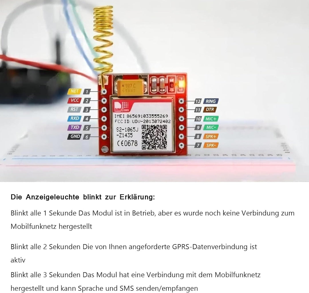 ARCELI 2 x GPRS GSM Module, Breakout Modul TTL serielle Schnittstelle 3.7~4.2V Quad-Band 850/900/180