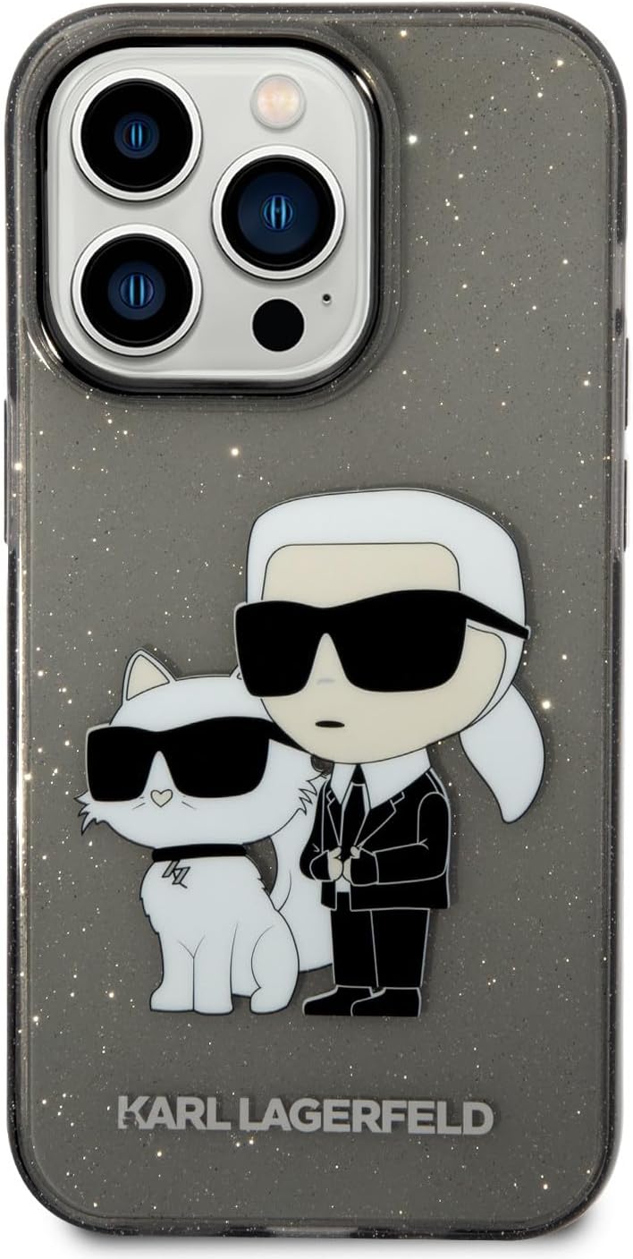 Karl Lagerfeld KLHCP14LHNKCTGK Hülle für iPhone 14 Pro 6,1" Schwarz hardcase Gliter Karl&Choupette