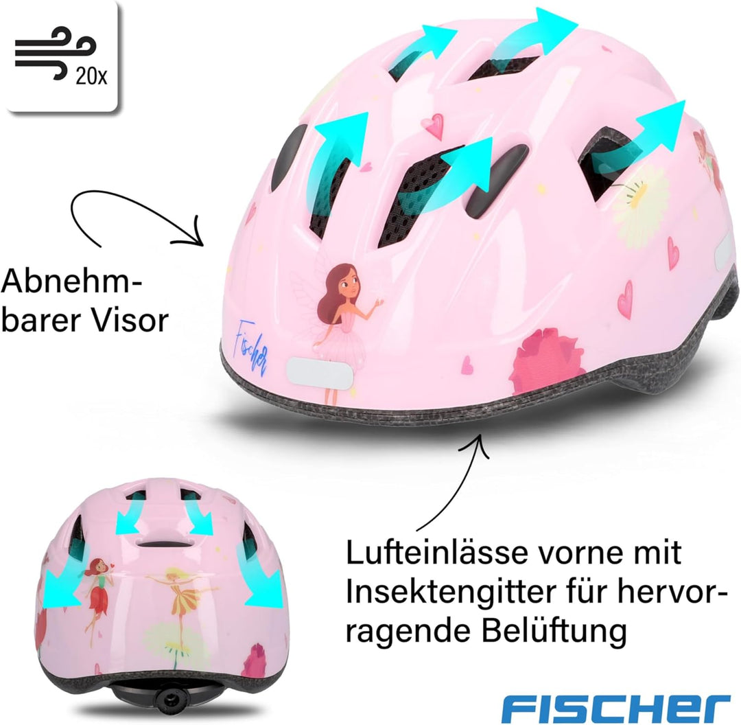 FISCHER Kinder-Helm, Fahrradhelm, Jugendhelm mit integriertem LED-Rücklicht, XS/S, 48-54cm Fairy, Fa
