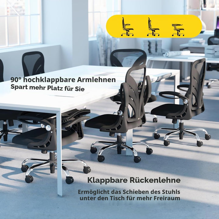 HOLLUDLE Ergonomischer Bürostuhl mit Klappbarer Rückenlehne, Schreibtischstuhl mit Erweitertem Sitz(