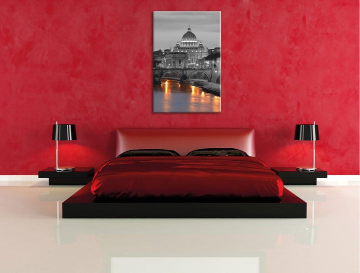 Pixxprint beleuchteter Petersdom am Abend als Leinwandbild/Grösse: 100x70 / Wandbild/Kunstdruck/fert
