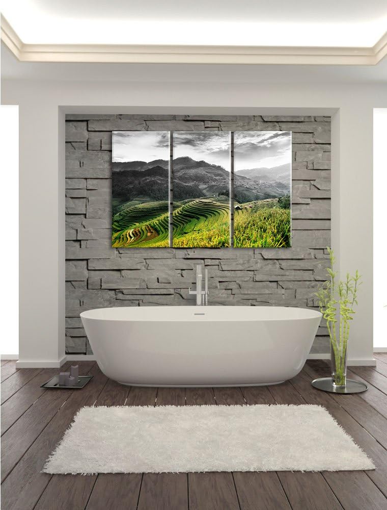 Pixxprint Reisfelder in Vietnam als Leinwandbild/Grösse: 3 Teilig (120x80) cm/Wandbild/Kunstdruck/fe