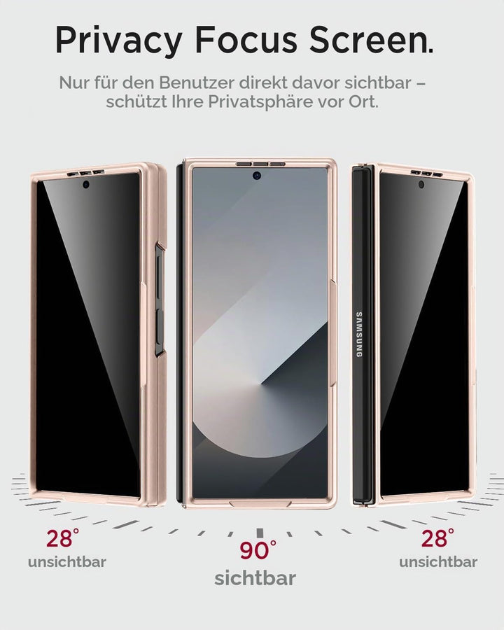 Miimall Handy Hülle für Samsung Z Fold 7 Slim Case mit Blickschutz Schutzglas, Induktives Laden Komp