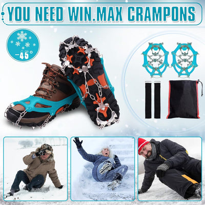 WIN.MAX Steigeisen Grödel Eisspikes, Schuhkrallen mit19 Edelstahl Zähne Spikes Schuhkrallen Grödeln