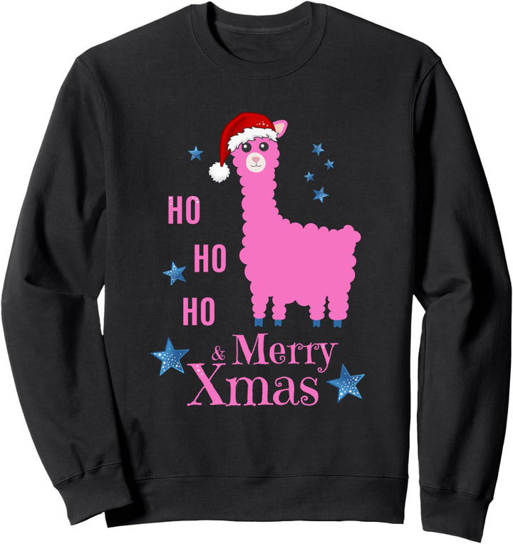 Pink Alpaka als Weihnachtsmann, Frohe Weihnachten Sweatshirt