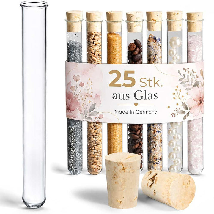 Tuuters 25x Glas Reagenzgläser mit Korken, Reagenzglas mit Bördelrand (160 x Ø 16mm) 160 x Ø 16mm Na
