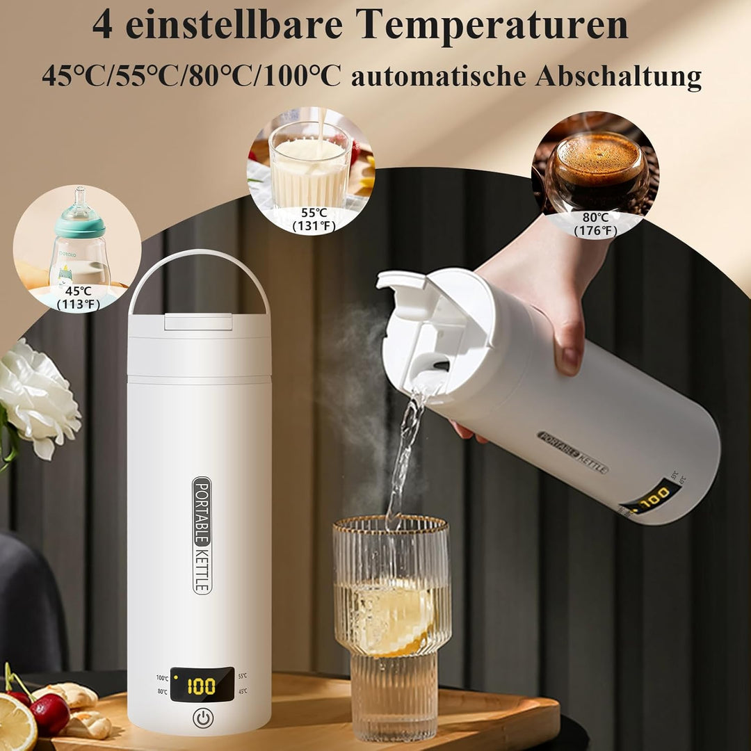 Reise Wasserkocher Klein Elektrische, 500ML/300W Tragbarer Wasserkocher Mini Wassertasse Edelstahl 3